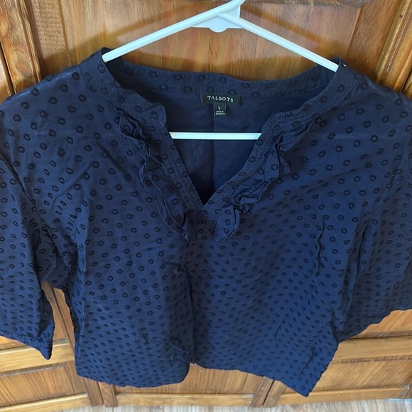 Talbots Tops - Talbots Midnight Blue Textured Top with Ruffles